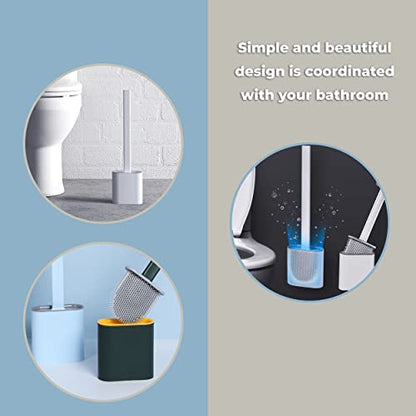 MAPPERZ Silicon Toilet Brush with Slim Holder/Flex Toilet Brush Anti-drip Set Toilet Bowl Cleaner Brush/No-Slip Long Handle Soft Silicone Toilet Brush with Wall Hook - Multicolor