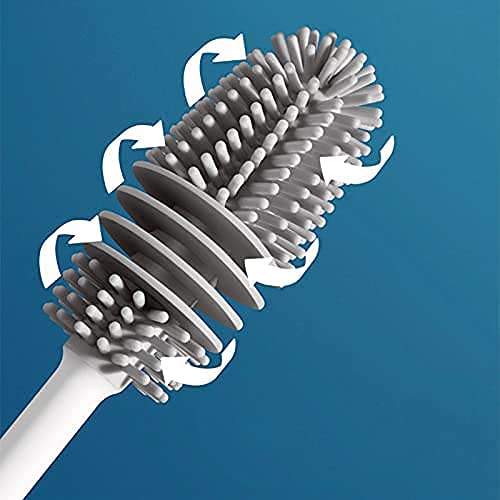 Long Bottle Cleaning Brush for Washing Water Bottle, Narrow Neck Containers, Hydro Flask, Vacuum Sports Bottle, Vase and Glassware - 33 cm, Grey