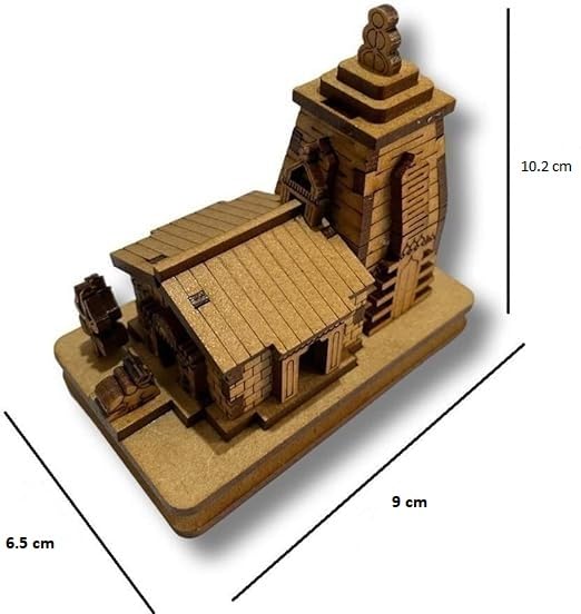 MAPPERZ Wooden Kedarnath Temple Souvenir Decorative Showpiece Car Deshboard MDF Pine Wood Kedarnath ji Hand Crafted Wooden Kedarnath Dham (Beige, Set of 1)