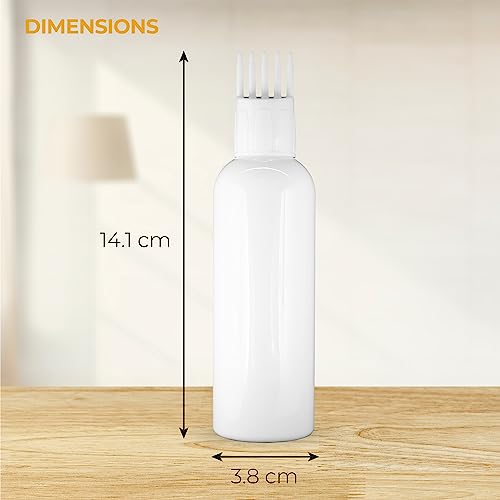 MAPPERZ Root Comb Applicator Empty Cylindrical Bottle, Ounce Applicator Bottle for Hair Oil Shampoo Medicine & Dye Bottle Applicator Brush Bottle, Hair Root Comb White Applicator, White, 1PC