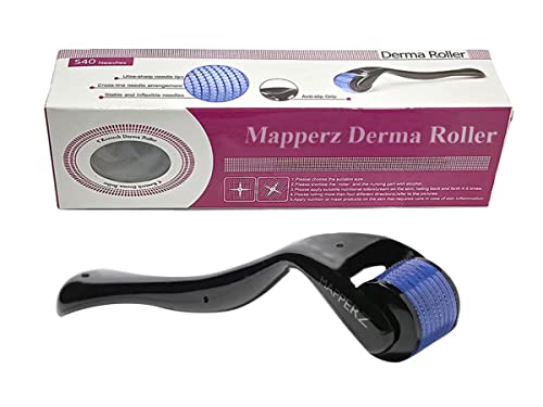 MAPPERZ derma roller 0.5mm for hair regrowth | needle roller for hair growth with 540 Titanium micro needles for Scalp, Face and Beard | Treats Acne, Scar, Skin Ageing, Stretchmarks for men/women-PC1