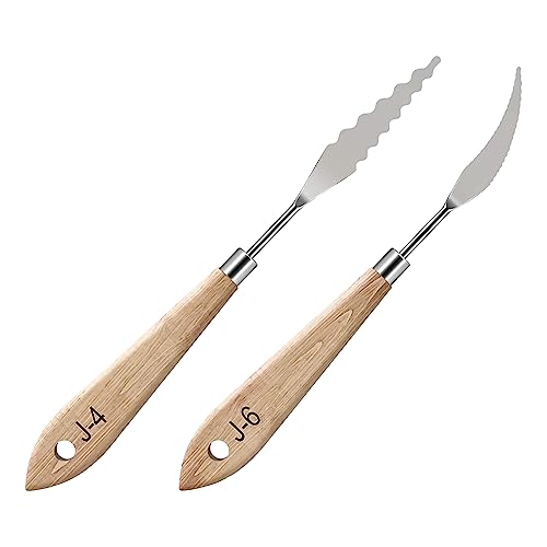 MAPPERZ Stainless Steel Artists Palette Knife Spatula Painting Mixing Scraper Thin and Flexible Art Tools for Oil Painting Acrylic Mixing, Canvas, Cake Icing, Face Painting Knife No. J-4,6 Pack of 02