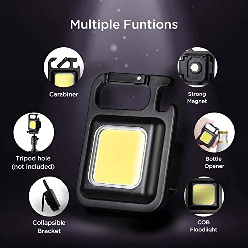 MAPPERZ LED COB Key Chain Flashlight Portable Pocket Light with Folding Bracket Bottle Opener for Camping Walking