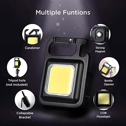 MAPPERZ LED COB Key Chain Flashlight Portable Pocket Light with Folding Bracket Bottle Opener for Camping Walking