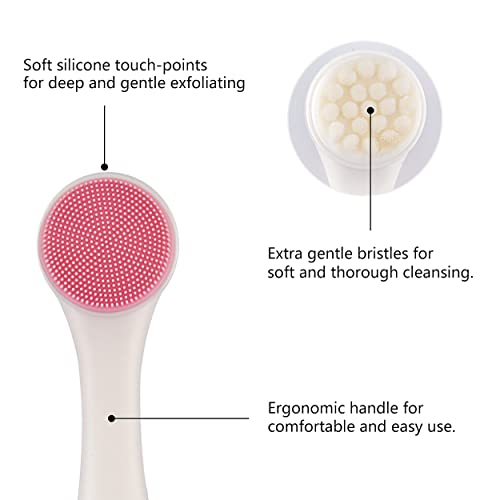 MAPPERZ Manual Facial Cleansing Brush, 2-in-1 Skin Care face Brush, Silicone Facial Scrubber Manual Dual Face Wash Brush for Deep Pore Exfoliation Massaging, Random Color, Pack Of 1