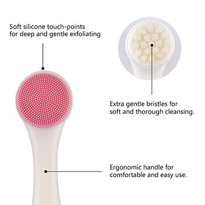 MAPPERZ Manual Facial Cleansing Brush, 2-in-1 Skin Care face Brush, Silicone Facial Scrubber Manual Dual Face Wash Brush for Deep Pore Exfoliation Massaging, Random Color, Pack Of 1