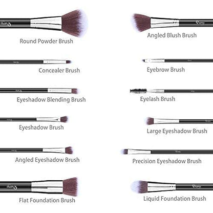 MAPPERZ Portable Makeup Brushes Set for Eyeshadow Eyeliner Eyebrow Lip Cosmetic Tools Kit- 12 Brushes (Gold)