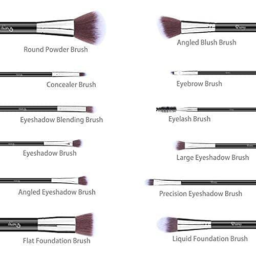 MAPPERZ Makeup Brushes Set Of 12, Eyeliner Eyeshadow Blending Brush, Wool Make Up Brush Set ,Powder Face Foundation, Eyeshadow, Eyeliner, Lip, Cosmetic Brushes