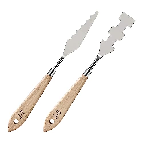 MAPPERZ Stainless Steel Artists Palette Knife Spatula Painting Mixing Scraper Thin and Flexible Art Tools for Oil Painting Acrylic Mixing, Canvas, Cake Icing, Face Painting Knife No. J-7,8 Pack of 02