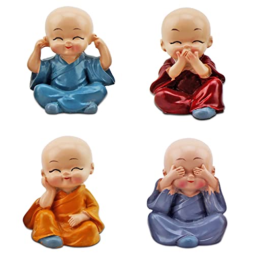 MAPPERZ Resin Buddha Monk Statues Car Dashboard Showpiece - Multicolour, Set of 4