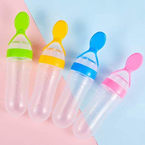 MAPPERZ Baby Feeder Silicon Baby Silicone Food Feeder Baby Squeeze Fruit Grade Silicone Feeder Bottle with Spoon Feeder for Baby Supplement Rice Cereal Milk Feeding Bottle Cup (Random)