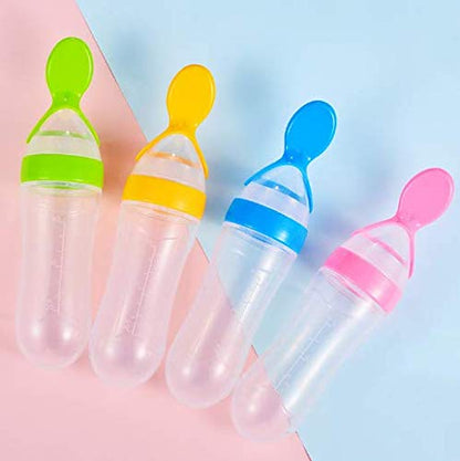 MAPPERZ Baby Feeder Silicon Baby Silicone Food Feeder Baby Squeeze Fruit Grade Silicone Feeder Bottle with Spoon Feeder for Baby Supplement Rice Cereal Milk Feeding Bottle Cup (Random)