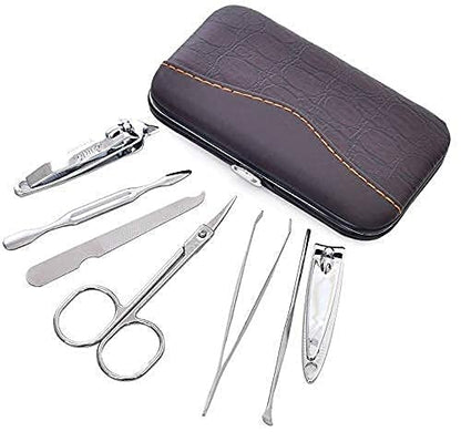 MAPPERZ Professional Manicure Kit/Stainless Steel Grooming Set With Leather Case (7 In 1)