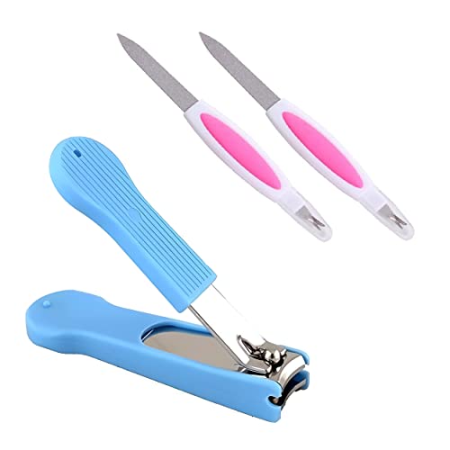 MAPPERZ 1 Premium Stainless Steel Fingernail, Toenail Clipper Cutters With Plastic Guard, 2 Nail Filer With Cuticle Remover, Manicure Tool, (1 Nail Cutter, 2 Nail Filer)