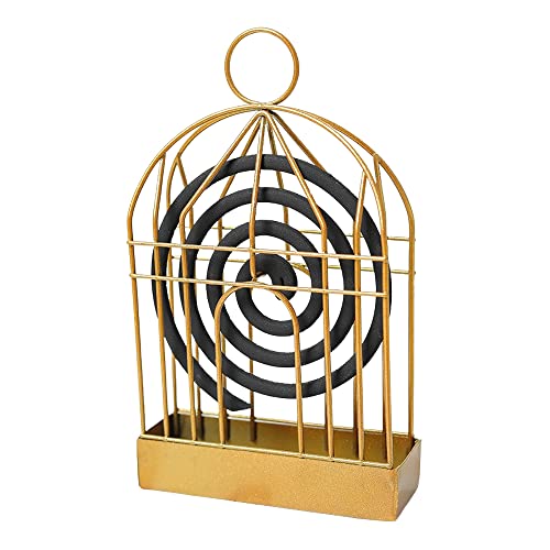 MAPPERZ Portable Metal Mosquito Coil Holder Incense Holder Retro Incense Coil Burner, Hanging Bird Cage Outdoor Home Garden Decor for Bar Courtyard Office Desktop, Golden Color, Pack of 1
