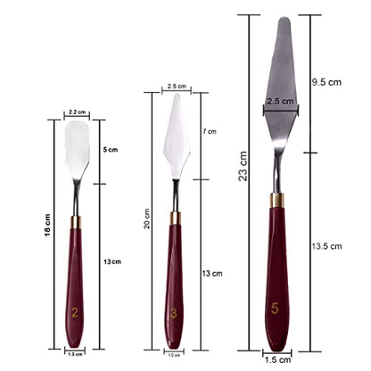 MAPPERZ Palette Knife Painting Stainless Steel Spatula Palette Knife Oil Paint Metal Knives Wood Handle Color Mixing Set for Oil, Canvas, Acrylic Painting-Lightwish, (No. 2, 3, 5), Pack Of 3