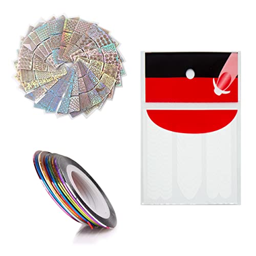 MAPPERZ 10 Rolls Self Adhesive Nail Striping Tape Line, 10 Sheets Of Manicure Tip Guide Nail Art Stickers Of Random Design, 24 (144 Design) Sheets Nail Art Stickers, For Nail Art & Nails Decoration