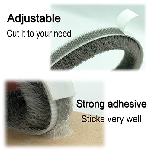 MAPPERZ Weather Stripping Brush Seal Tape for Sliding Windows & Doors Frame Side, Self Adhesive Door Brush Seal Strip for Soundproofing, Windproof, Dustproof, Stronger Stickiness, 10 Meter Long, Gray