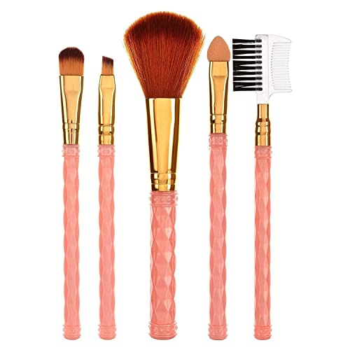 Mapperz Professional Make Up Brush Set of 5 / Synthetic Makeup Brush Set Foundation Blending Blush Face Powder (Golden & Pink)
