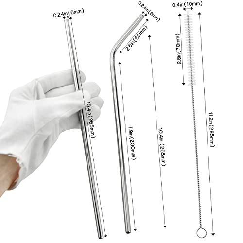 Mapperz Stainless Steel Straws for Drinking with Brushes Reusable Stainless Steel Straw with Cleaning Brush Long Metal Straws for Drinking Set of 10,4 Bend Pipe 4 Long Straw, 2-Cleaning Brush