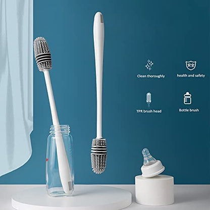 Long Bottle Cleaning Brush for Washing Water Bottle, Narrow Neck Containers, Hydro Flask, Vacuum Sports Bottle, Vase and Glassware - 33 cm, Grey