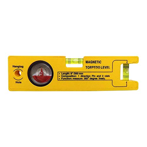 MAPPERZ Magnetic Torpedo Level Set with 1 Direction Pin, 2 Vials and 360 Degree View 8-Inch, Yellow Color, 20.5 CM, Pack Of 1