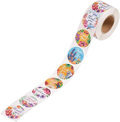 MAPPERZ Thank You Floral Stickers 500 Pcs Floral Paper Reward Stickers Labels Roll for Business Shopping Bags and Gift Bags