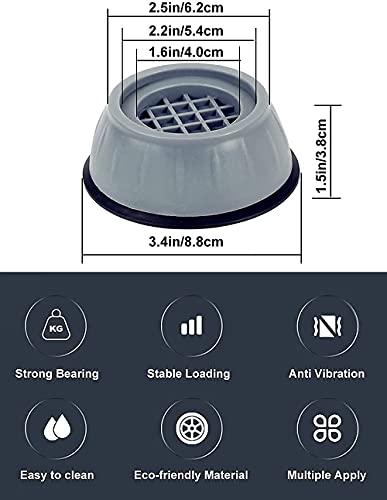Mapperz Washer Dryer Anti Vibration Pads with Suction Cup Feet, Fridge Washing Machine Leveling Feet Anti Walk Pads Shock Absorber Furniture Lifting Base(4 Piece) Washing maching Floor Rack