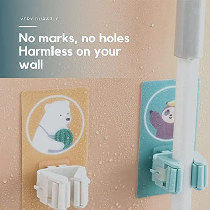 MAPPERZ Magic Sticker Series Self Adhesive Mop and Broom Holder/ Hanging Punch Bathroom Stickers Mop Rack - Multicolor