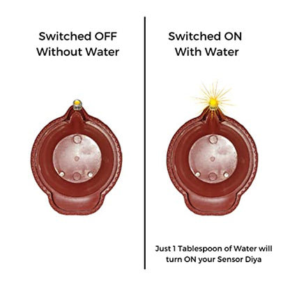 MAPPERZ Water Sensor LED Diyas Candle with Water Sensing Technology E-Diya Battery Operated for Home Decor, Warm Orange Ambient Lights, Pack of 6