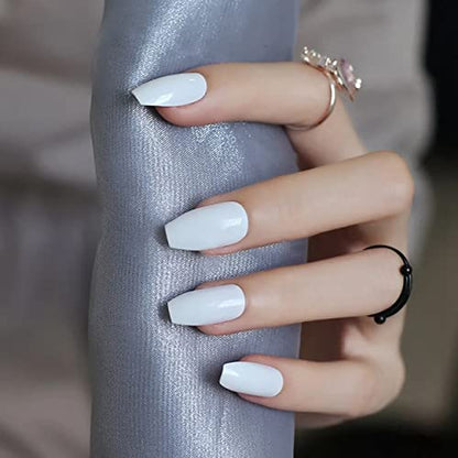 MAPPERZ 100 Fake False White Artificial Fingernail Nails Acrylic Tips Manicure Full Cover Nail Decorations for Women Girls, With Big Nail Glue For Acrylic Nails, Combo Of 100 Pc Nails & Nail Glue