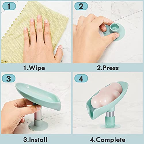 MAPPERZ Leaf-Shape Self Draining Soap Dish Holder/ Easy Clean Bar Soap Holder with Suction Cup Soap Dish Suitable for Shower/ Bathroom/ Kitchen Sink - Multicolor