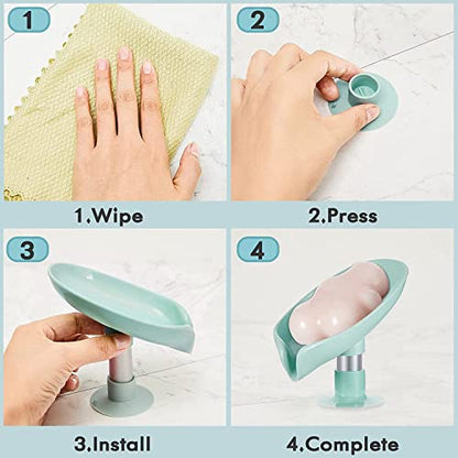 MAPPERZ Leaf-Shape Self Draining Soap Dish Holder/ Easy Clean Bar Soap Holder with Suction Cup Soap Dish Suitable for Shower/ Bathroom/ Kitchen Sink - Multicolor