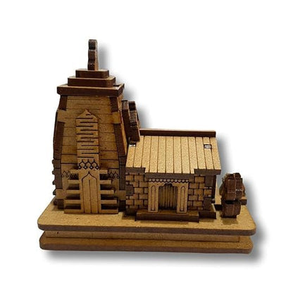 MAPPERZ Wooden Kedarnath Temple Souvenir Decorative Showpiece Car Deshboard MDF Pine Wood Kedarnath ji Hand Crafted Wooden Kedarnath Dham (Beige, Set of 1)