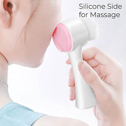 MAPPERZ Manual Facial Cleansing Brush, 2-in-1 Skin Care face Brush, Silicone Facial Scrubber Manual Dual Face Wash Brush for Deep Pore Exfoliation Massaging, Random Color, Pack Of 1