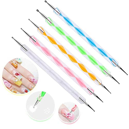 MAPPERZ 48 Jars Fine Color Nail Art Glitter, 100 Transparent Acrylic Nails, 15 Pieces Nail Art Brush Set, 5 pc 2 Way Dotting Pen Tool Nail Art, 10 Rolls Self Adhesive Nail Tape Line, 2 Small Nail Glue