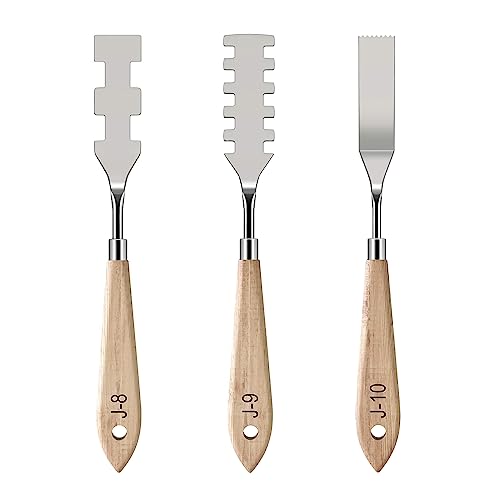 MAPPERZ Stainless Steel Artists Palette Knife Spatula Painting Mixing Scraper Thin and Flexible Art Tools for Oil Painting Acrylic Mixing, Canvas, Cake, Face Painting Knife No. J-8,9,10 Pack of 03