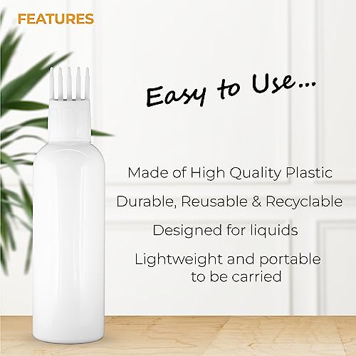 MAPPERZ 1 Root Comb Applicator Empty Cylindrical Bottle, With 1 Flip Top Cap, Applicator Bottle for Hair Oil Shampoo Medicine And Dye Bottle Applicator Brush Bottle, Hair Root Comb Applicator, White