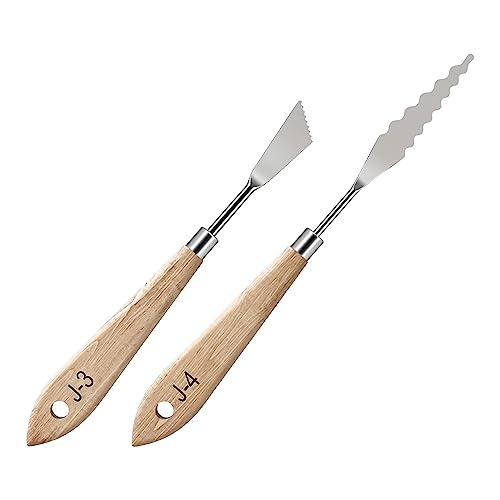MAPPERZ Stainless Steel Artists Palette Knife Spatula Painting Mixing Scraper Thin and Flexible Art Tools for Oil Painting Acrylic Mixing, Canvas, Cake Icing, Face Painting Knife No. J-3,4 Pack of 02
