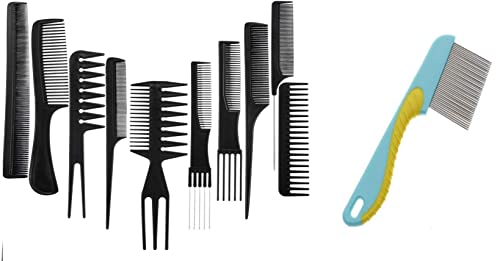 MAPPERZ Combo Of Multipurpose Professional Hair Comb Set And Lice Treatment Comb for Head Lice with Long Handle - Multicolor