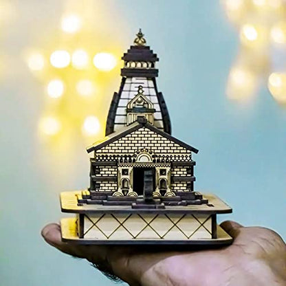 MAPPERZ Wooden Handcrafted Kedarnath Temple Souvenir Decorative Showpiece Car Deshboard MDF Pine Wood Beautiful Kedarnath Dham (Beige, Set of 1)