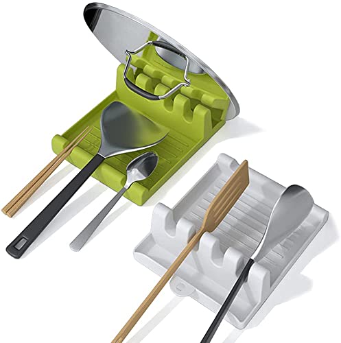 MAPPERZ Plastic Spatula Holder Storage Rack for Kitchen/ Rests Mat Stand Heat Resistant Cooking Spatula Holder Tray/ Gadget Cutlery Kitchen Rack - Green