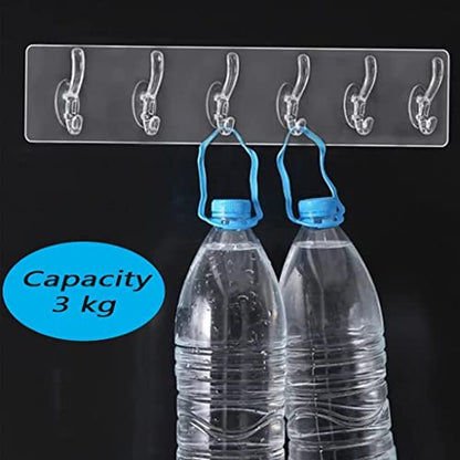 MAPPERZ 6 in 1 Self Adhesive Heavy Duty Wall Hook/ No Drilling for Bathroom Shower Kitchen Installation Hanging, Waterproof Transparent Hook