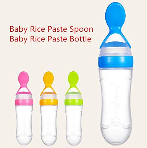 MAPPERZ Baby Feeder Silicon Baby Silicone Food Feeder Baby Squeeze Fruit Grade Silicone Feeder Bottle with Spoon Feeder for Baby Supplement Rice Cereal Milk Feeding Bottle Cup (Random)
