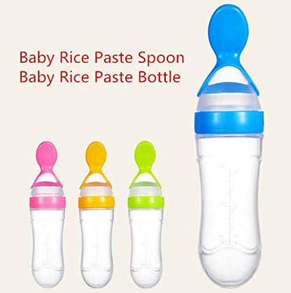 MAPPERZ Baby Feeder Silicon Baby Silicone Food Feeder Baby Squeeze Fruit Grade Silicone Feeder Bottle with Spoon Feeder for Baby Supplement Rice Cereal Milk Feeding Bottle Cup (Random)