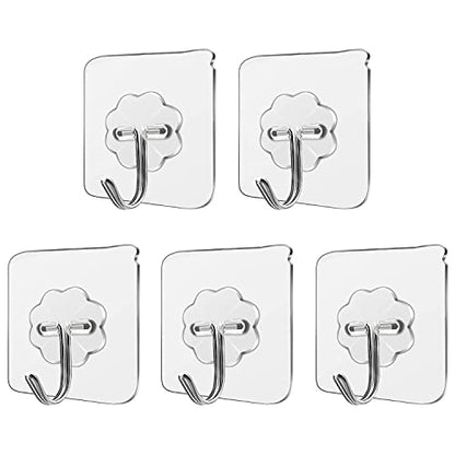 MAPPERZ Pack of 5pcs Self Adhesive Wall Hooks, Heavy Duty Sticky Hooks for Hanging 10KG (Max), Waterproof Transparent Adhesive Hook for Wall, Hangers for Hanging Kitchen Bathroom-* (Off White)