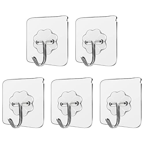 MAPPERZ Pack of 5pcs Self Adhesive Wall Hooks, Heavy Duty Sticky Hooks for Hanging 10KG (Max), Waterproof Transparent Adhesive Hook for Wall, Hangers for Hanging Kitchen Bathroom-* (Off White)