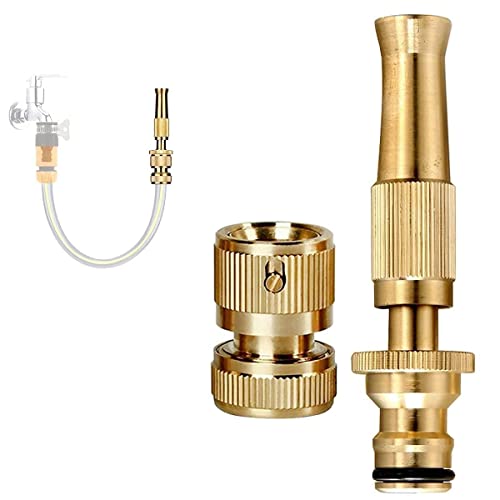 MAPPERZ Pure Brass Water Spray Nozzle with Connector, Adjustable Water Pressure Booster Jet Spray Gun, High Pressure, for Bike, Car, Pets, Garden, Window Cleaning Hose Pipe Spray Water Gun, Pack 1