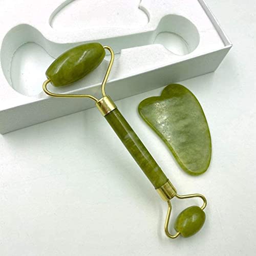 MAPPERZ Double Sided Stone Face Roller /100% Natural Jade Stone Facial Roller Massage with Gua Sha Tool for Face/Eyes/Neck Face Roller Anti Aging, Face Beauty Set for Eye Anti-Wrinkle and Eye Puffiness for Women, (1PC)