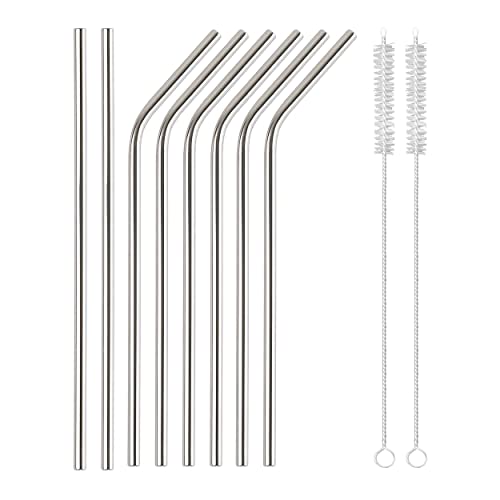 MAPPERZ Eco Friendly Food Grade Reusable Stainless Steel Metal Long Drinking Straws, Fits Simple Modern Tumbler, Dishwasher Safe, Straw Cleaner Brush(2 Straight Straw, 6 Bend Straw, 2 Cleaning Brush)
